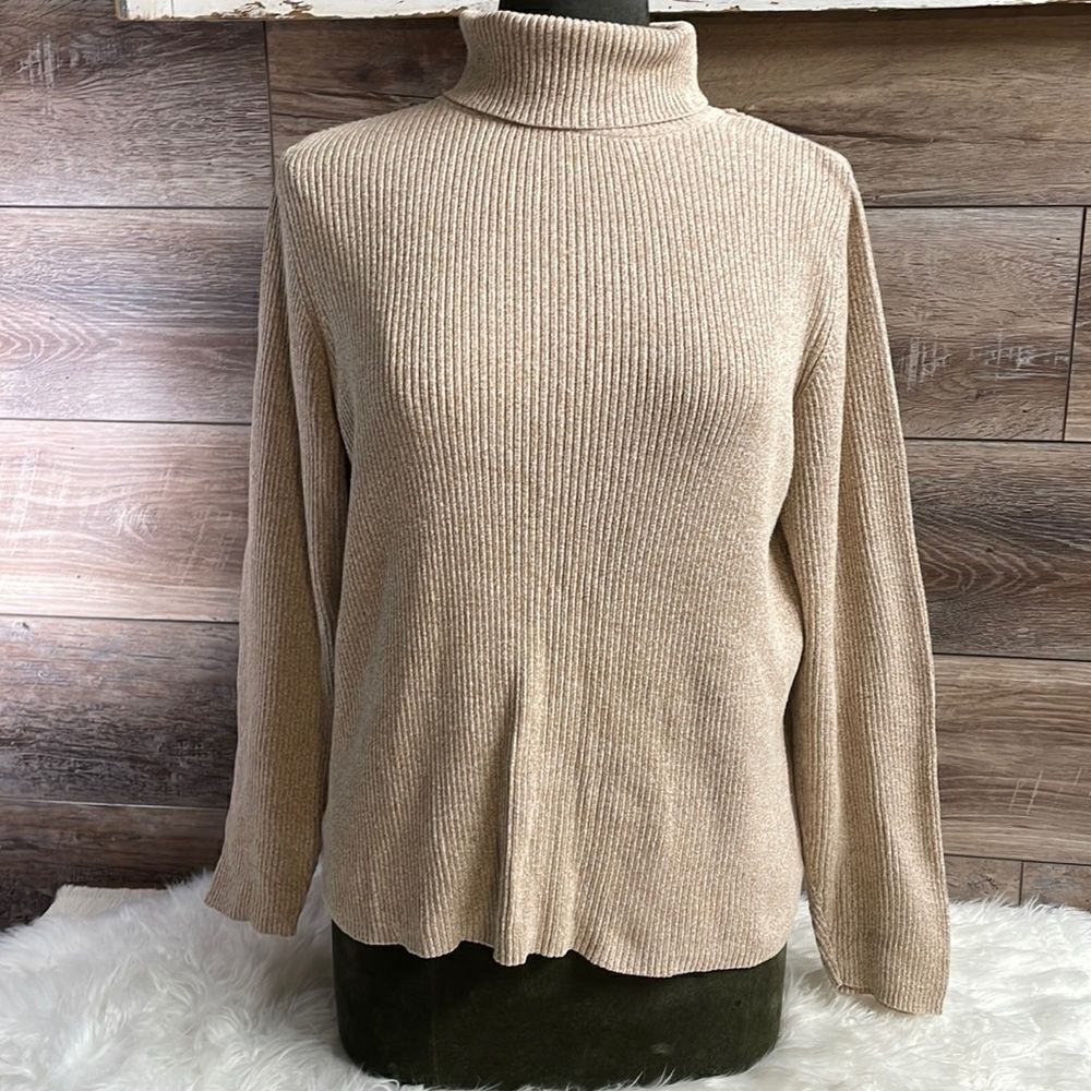 Kim Rogers Ladies Turtle Neck Long Sleeve Pullover Top, Size XL, Tan